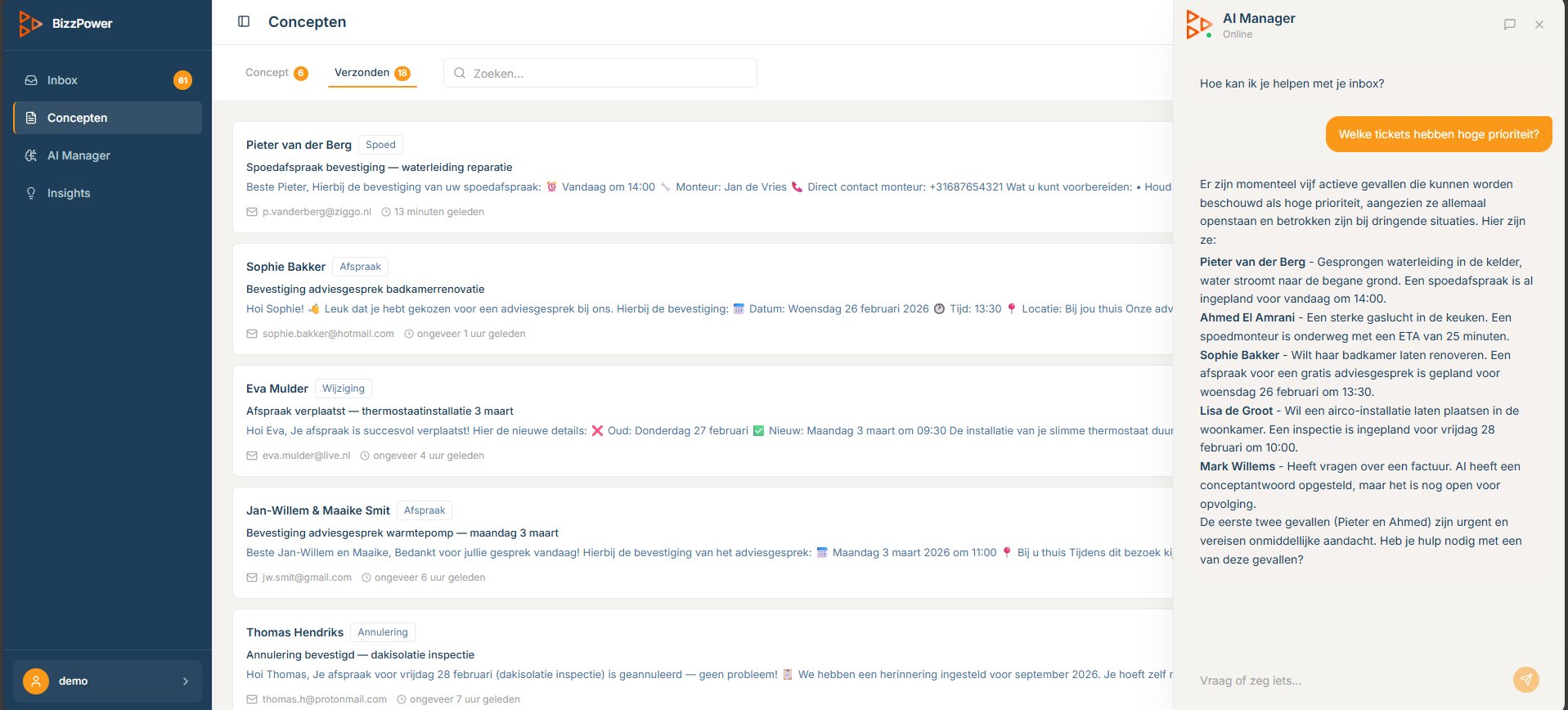 BizzPower AI Manager chatoverlay